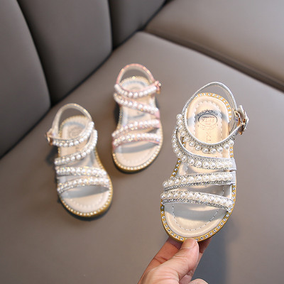 Mood Rhinestone Beadings Tüdrukute sandaalid 2023 Suvised laste peokingad Lastele Pärlid Avatud varvastega sandaalid Tüdrukutele