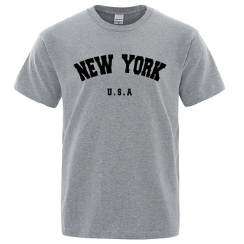 USA New York City Тениски Летни памучни топове Мъжка тениска С къс ръкав Модна ежедневна мъжка тениска с О-образно деколте Letter Tee Shirt