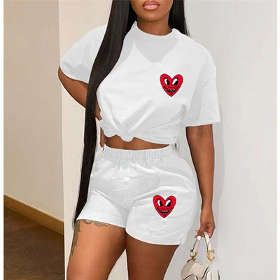 HLJ Summer Casual Letter Σορτς με στάμπα δύο τεμαχίων Γυναικεία μπλούζα με στρογγυλή λαιμόκοψη και σορτς αθλητικές φόρμες Γυναικεία ασορτί 2 τμχ.