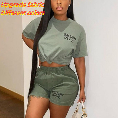 HLJ Summer Casual Letter Σορτς με στάμπα δύο τεμαχίων Γυναικεία μπλούζα με στρογγυλή λαιμόκοψη και σορτς αθλητικές φόρμες Γυναικεία ασορτί 2 τμχ.