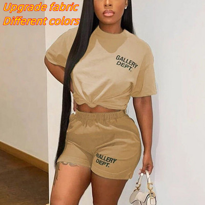 HLJ Summer Casual Letter Σορτς με στάμπα δύο τεμαχίων Γυναικεία μπλούζα με στρογγυλή λαιμόκοψη και σορτς αθλητικές φόρμες Γυναικεία ασορτί 2 τμχ.