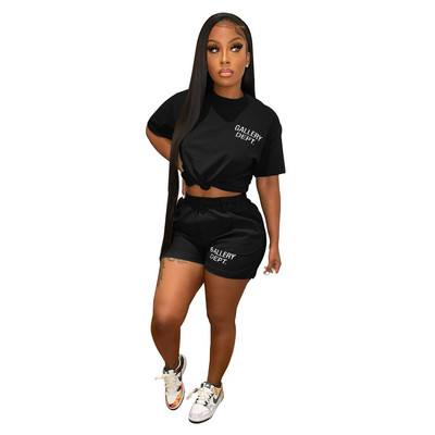 HLJ Summer Casual Letter Σορτς με στάμπα δύο τεμαχίων Γυναικεία μπλούζα με στρογγυλή λαιμόκοψη και σορτς αθλητικές φόρμες Γυναικεία ασορτί 2 τμχ.