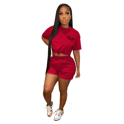 HLJ Summer Casual Letter Σορτς με στάμπα δύο τεμαχίων Γυναικεία μπλούζα με στρογγυλή λαιμόκοψη και σορτς αθλητικές φόρμες Γυναικεία ασορτί 2 τμχ.