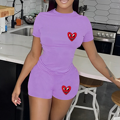HLJ Summer Casual Letter Σορτς με στάμπα δύο τεμαχίων Γυναικεία μπλούζα με στρογγυλή λαιμόκοψη και σορτς αθλητικές φόρμες Γυναικεία ασορτί 2 τμχ.