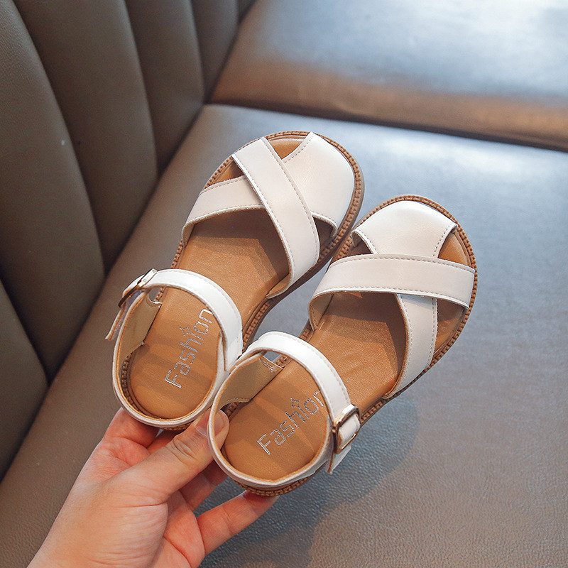 Veličina 22-37 Sandale za djevojčice Ljetne velike dječje cipele za djevojčice Mekana PU koža zatvorenih modnih dizajnerskih sandala sa zatvorenim prstima, crna, bež