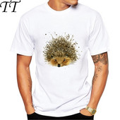 Muška majica kratkih rukava sa slatkim akvarelnim ispisom ježa u umjetničkom stilu, ljetne modalne hipster majice gt165