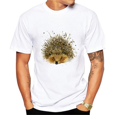 Muška majica kratkih rukava sa slatkim akvarelnim ispisom ježa u umjetničkom stilu, ljetne modalne hipster majice gt165