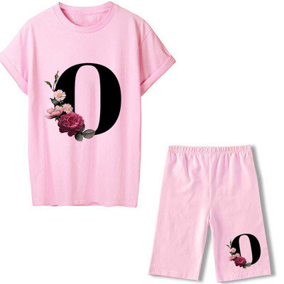 2022 m. vasaros moterų dviejų dalių rinkiniai 26 raidėmis marginti rožiniai marškinėliai + šortai kostiumai trumpomis rankovėmis, laisvalaikio seksualūs bėgimo šortai apranga
