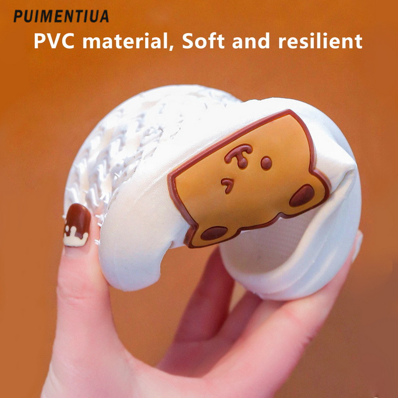 Karikatūra Bear Bērnu Pludmales Čības Zēniem Meitenēm Mājas Apavi Vasaras Biezās Zoles Flip Flops EVA Mīkstas Āra Čības bērnam