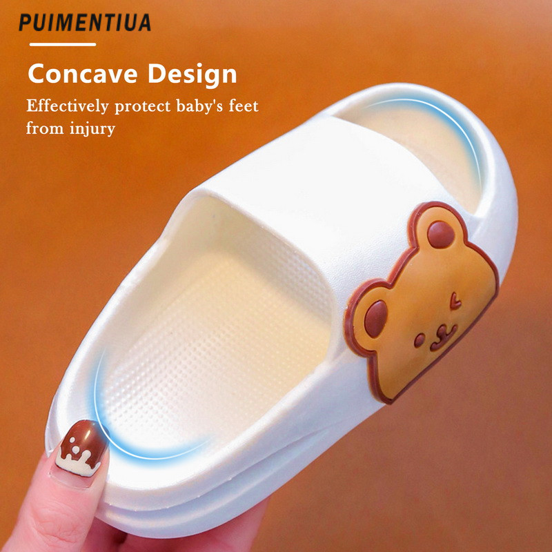 Karikatūra Bear Bērnu Pludmales Čības Zēniem Meitenēm Mājas Apavi Vasaras Biezās Zoles Flip Flops EVA Mīkstas Āra Čības bērnam