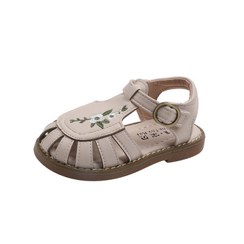 Сандали за момичета с близки пръсти 2023 Летни детски плажни обувки на открито за момичета Чаровни бродерии Цветя Малки сандали за момиченца