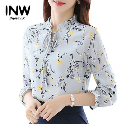 Blusas Femininas 2018 Módne kvetinové topy a blúzky Mujer Jesenné dámske košele s dlhým rukávom, potlačené šifónové dámske blúzky