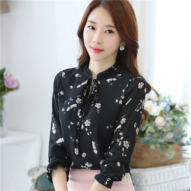 Blusas Femininas 2018 Módne kvetinové topy a blúzky Mujer Jesenné dámske košele s dlhým rukávom, potlačené šifónové dámske blúzky
