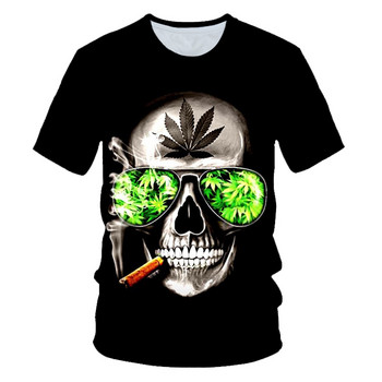 Забавни естествени плевели Cool Fresh Green Weed Leaves Skull Full Print 3D тениска 2023 Мъже и жени Нова лятна 3d тениска XXS-6XL