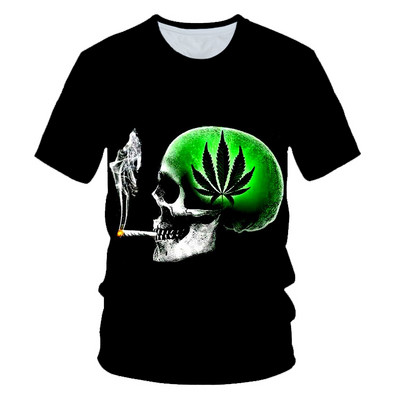 Funny Natural Weeds Cool Friss Green Weed Leaves Skull Full Print 3D póló 2023 Férfiak és Nők Új nyári 3D póló XXS-6XL