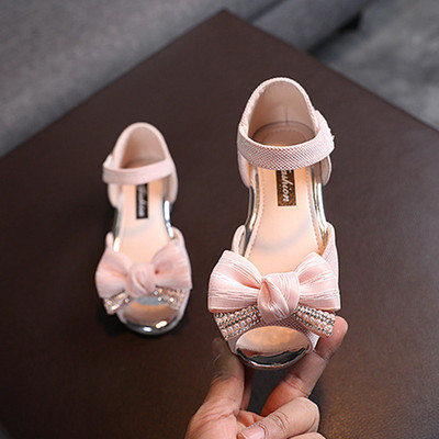 Baywell Sandal untuk Anak Perempuan Anak-anak Modis Ikatan Simpul Jaring Mutiara Sepatu Pesta Putri Musim Panas Anak-anak Sandal Kaki Bulat