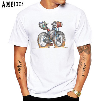 Cartoon Bikepacking Comics Gear Bicycle Cyclist T-Shirt Нова лятна мъжка тениска с къс ръкав Bike Sport Lover White Casual Boy Tees Tops