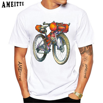 Cartoon Bikepacking Comics Gear Bicycle Cyclist T-Shirt Нова лятна мъжка тениска с къс ръкав Bike Sport Lover White Casual Boy Tees Tops