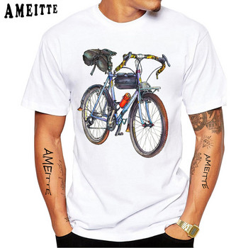 Cartoon Bikepacking Comics Gear Bicycle Cyclist T-Shirt Нова лятна мъжка тениска с къс ръкав Bike Sport Lover White Casual Boy Tees Tops