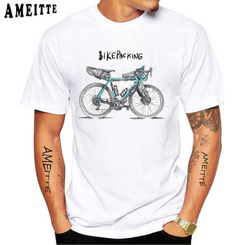 Cartoon Bikepacking Comics Gear Bicycle Cyclist T-Shirt Нова лятна мъжка тениска с къс ръкав Bike Sport Lover White Casual Boy Tees Tops