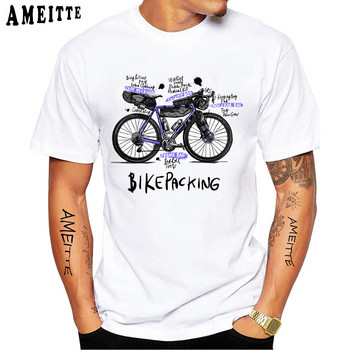 Cartoon Bikepacking Comics Gear Bicycle Cyclist T-Shirt Нова лятна мъжка тениска с къс ръкав Bike Sport Lover White Casual Boy Tees Tops