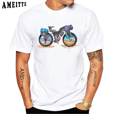 Cartoon Bikepacking Comics Gear Jalgratturi T-särk Uus suvine meeste lühikeste varrukatega jalgratas Sport Lover valge vabaaja särgid poistele