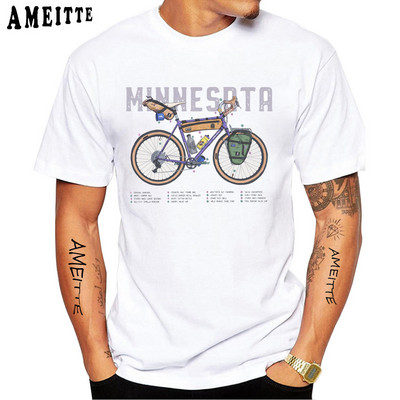 Cartoon Bikepacking Comics Gear Jalgratturi T-särk Uus suvine meeste lühikeste varrukatega jalgratas Sport Lover valge vabaaja särgid poistele