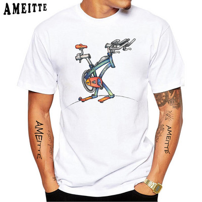 Cartoon Bikepacking Comics Gear Jalgratturi T-särk Uus suvine meeste lühikeste varrukatega jalgratas Sport Lover valge vabaaja särgid poistele