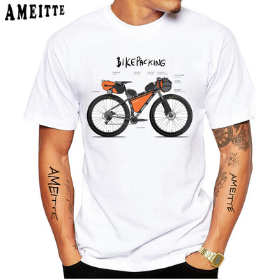 Cartoon Bikepacking Comics Gear Jalgratturi T-särk Uus suvine meeste lühikeste varrukatega jalgratas Sport Lover valge vabaaja särgid poistele