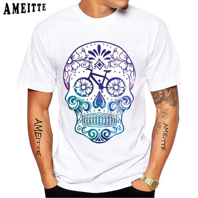 Cartoon Bikepacking Comics Gear Jalgratturi T-särk Uus suvine meeste lühikeste varrukatega jalgratas Sport Lover valge vabaaja särgid poistele