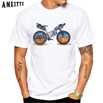 Cartoon Bikepacking Comics Gear Jalgratturi T-särk Uus suvine meeste lühikeste varrukatega jalgratas Sport Lover valge vabaaja särgid poistele