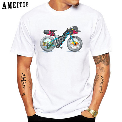 Cartoon Bikepacking Comics Gear Jalgratturi T-särk Uus suvine meeste lühikeste varrukatega jalgratas Sport Lover valge vabaaja särgid poistele