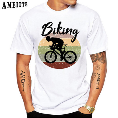 Cartoon Bikepacking Comics Gear Jalgratturi T-särk Uus suvine meeste lühikeste varrukatega jalgratas Sport Lover valge vabaaja särgid poistele