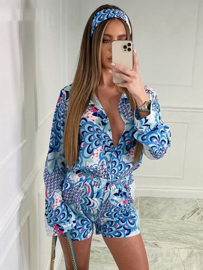 Hirigin 2 buc. Seturi din satin stiluri de plajă pentru femei, model peisaj, cămăși și pantaloni scurți cu nasturi 2022, seturi casual noi de vară