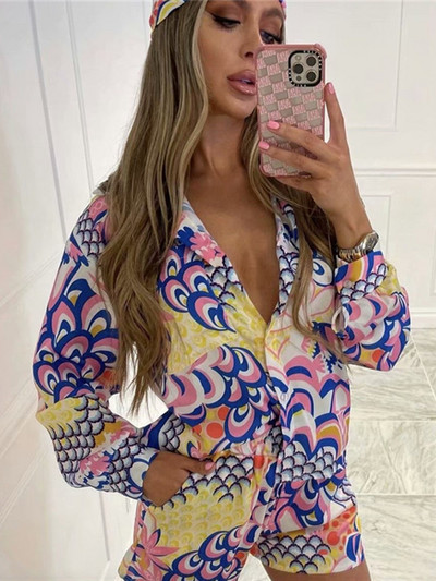 Hirigin 2 buc. Seturi din satin stiluri de plajă pentru femei, model peisaj, cămăși și pantaloni scurți cu nasturi 2022, seturi casual noi de vară