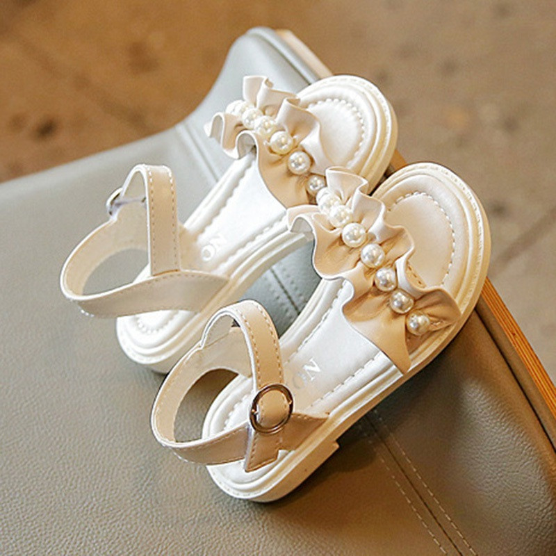 Szandál Anak-anak Perempuan Musim Panas Baywell Sepatu Pantai Sederhana Desain Mutiara Divat Anak-anak Szandál Putri Sol Lembut Lucu