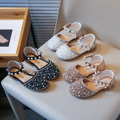 Sandal Putri Datar Anak Perempuan Musim Panas Sepatu Bayi Mutiara Berlian Imitasi Sederhana Retro Mode Sepatu Anak-anak Sandal Pesta Pernikahan