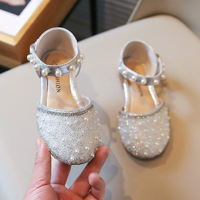 Sandal Putri Datar Anak Perempuan Musim Panas Sepatu Bayi Mutiara Berlian Imitasi Sederhana Retro Mode Sepatu Anak-anak Sandal Pesta Pernikahan