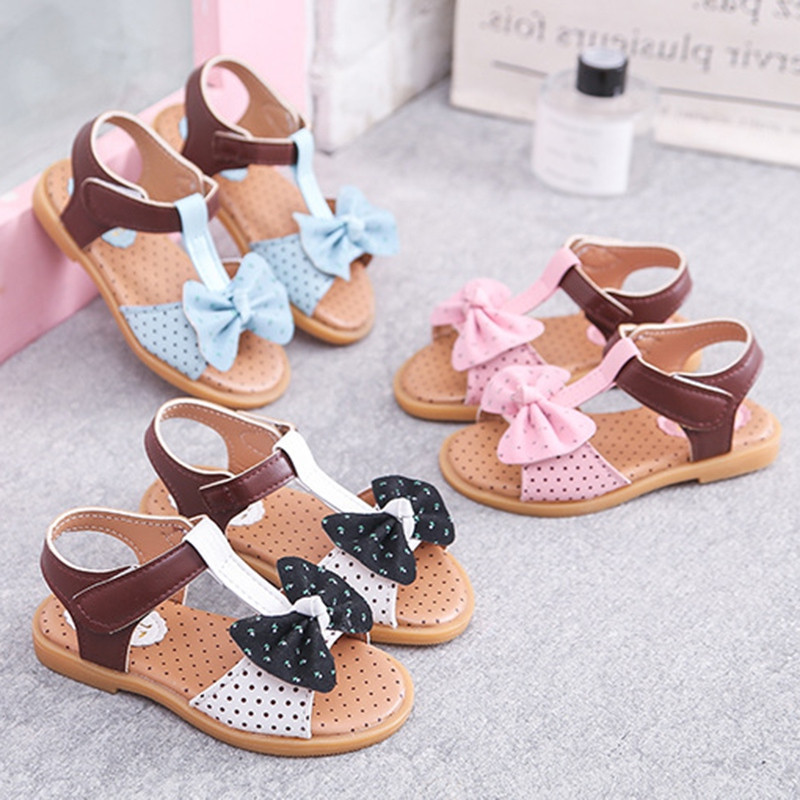 Baywell szandál Anak Perempuan Musim Panas Szandál Anak-anak Desain Pita Titik Imut Sepatu Putri Kasual Lembut Bayi Balita