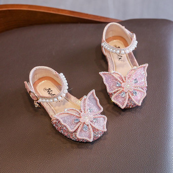 Sepatu Putri Pita Bayi Perempuan Gaya Fashion Sandal Kupu-kupu Berlian Imitasi Mutiara untuk Anak Perempuan Sepatu Pertunjukan Tari Payet untuk Anak-anak