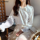 Bluze Košulje Ženske Peter Pan Ovratnik Latice Rukavi Jednoredno kopčanje Svakodnevne Elegantne Studentice Temperamentne Glatke Udobne