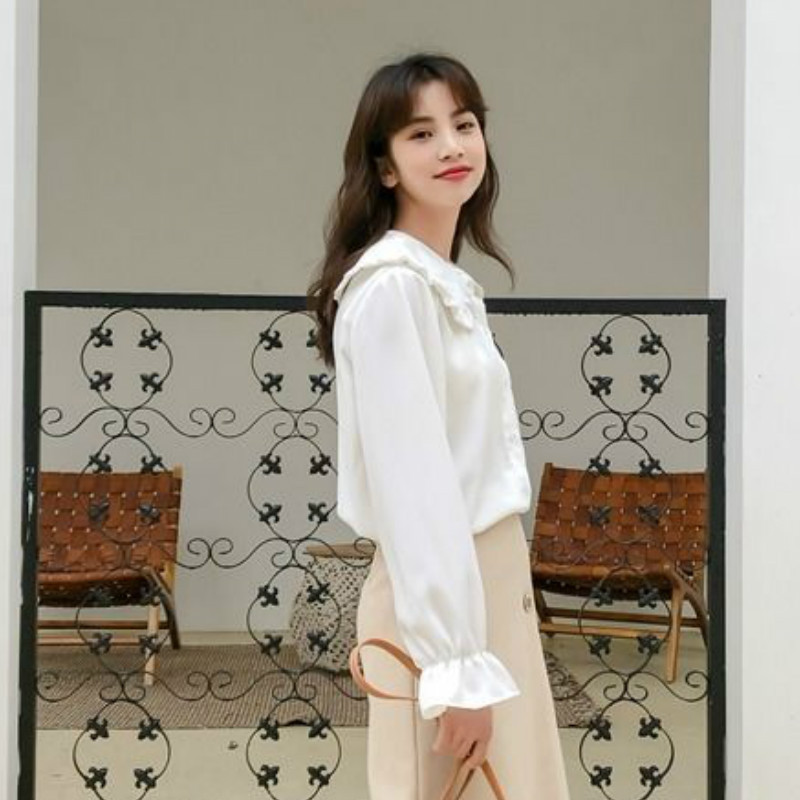 Bluze Košulje Ženske Peter Pan Ovratnik Latice Rukavi Jednoredno kopčanje Svakodnevne Elegantne Studentice Temperamentne Glatke Udobne