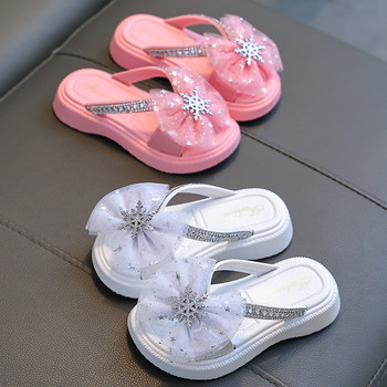 Обувки за момичета с дантелена панделка за деца Момичета Противоплъзгащи се чехли с кристали Детски момичета Детски модни детски чехли Принцеса със сняг