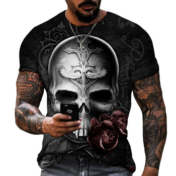 Мъжка тениска с къс ръкав Gothic Dark Skeleton Horror Style Много добро качество Lycra Polyester Tees Oversize S-5XL Fat Shirt