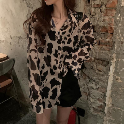 Bluze Cămăși Femei Vară Mâneci lungi Leopard Harajuku șifon All-match 3XL Nou Streetwear Chic Îmbrăcăminte pentru femei Subțire rezistentă la soare
