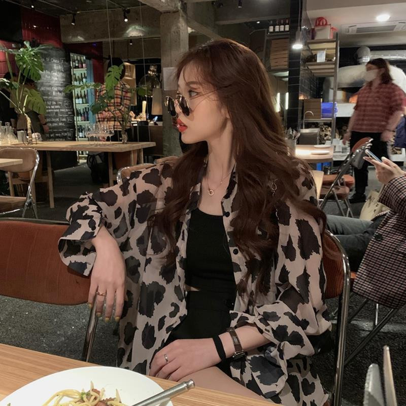 Bluze Cămăși Femei Vară Mâneci lungi Leopard Harajuku șifon All-match 3XL Nou Streetwear Chic Îmbrăcăminte pentru femei Subțire rezistentă la soare