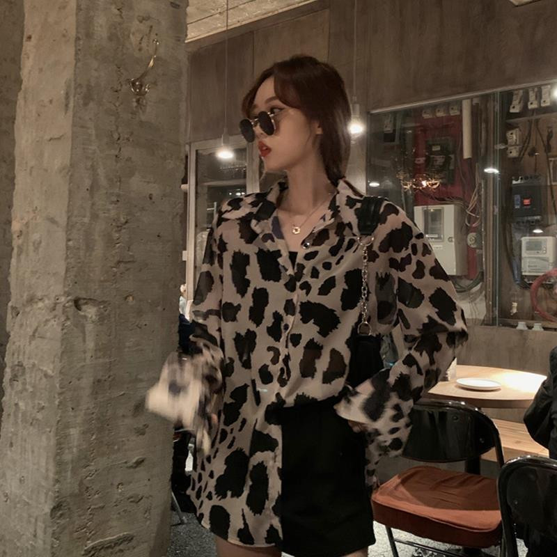 Bluze Cămăși Femei Vară Mâneci lungi Leopard Harajuku șifon All-match 3XL Nou Streetwear Chic Îmbrăcăminte pentru femei Subțire rezistentă la soare
