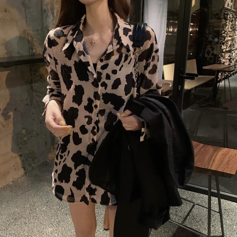 Bluze Cămăși Femei Vară Mâneci lungi Leopard Harajuku șifon All-match 3XL Nou Streetwear Chic Îmbrăcăminte pentru femei Subțire rezistentă la soare