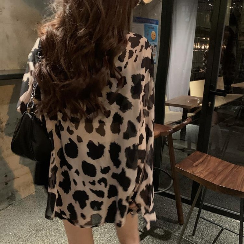 Bluze Cămăși Femei Vară Mâneci lungi Leopard Harajuku șifon All-match 3XL Nou Streetwear Chic Îmbrăcăminte pentru femei Subțire rezistentă la soare