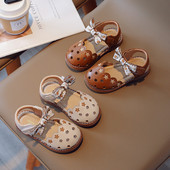 Ljetne sandale za djevojčice Emborider Cut-outs Cvjetić Dječji klizači Vintage Cover Prsti Bež Smeđe Prozračne 21-30 Dječje ravne cipele